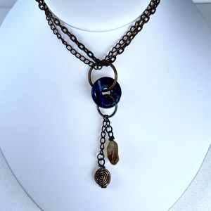Artisan Handmade Genuine Sodalite Citrine Gemstone Double Copper Chain Necklace